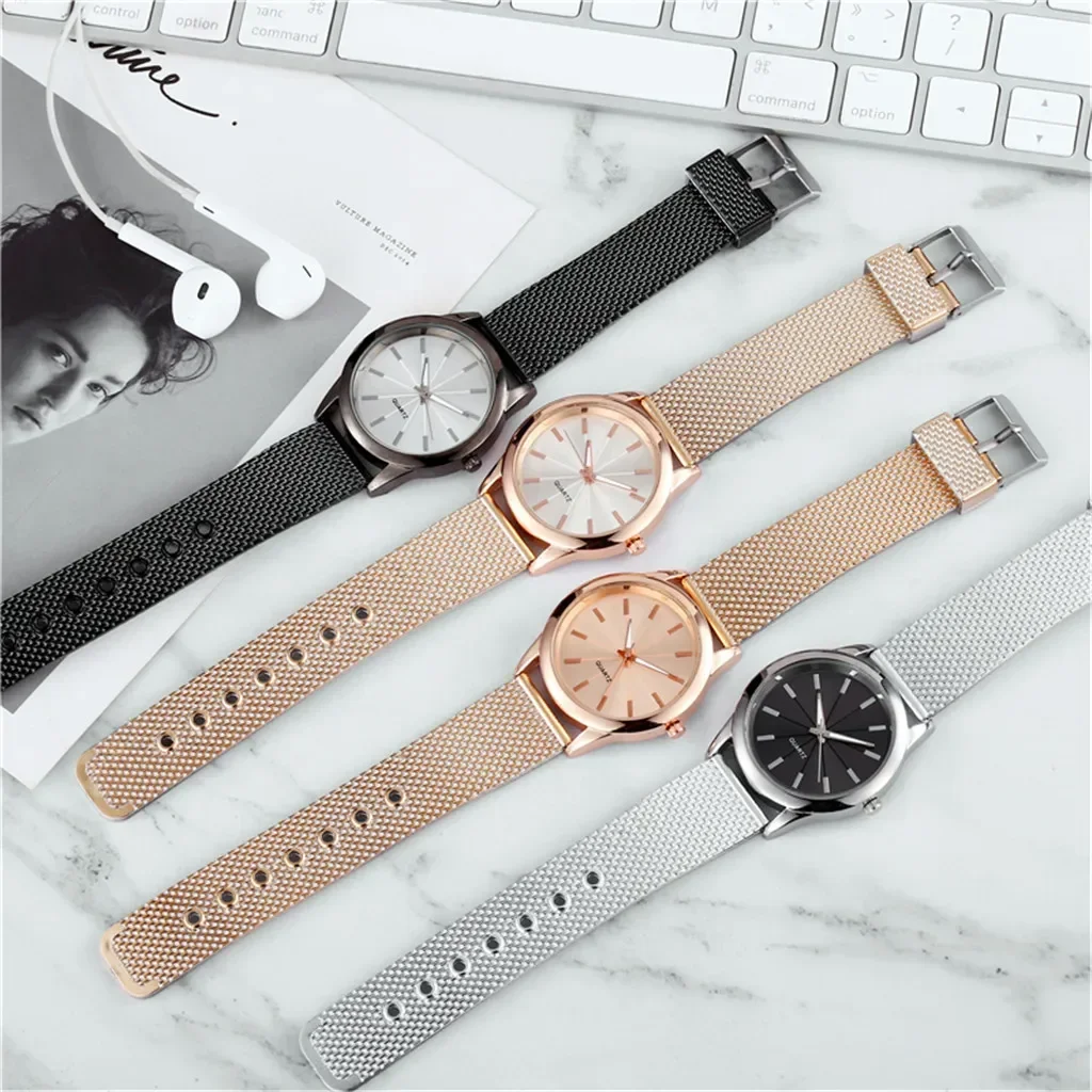 Moda bayan izle altın siyah saat paslanmaz çelik tel örgü bayanlar Quartz saat lüks Montre Femme kol saatleri Relogio Feminino