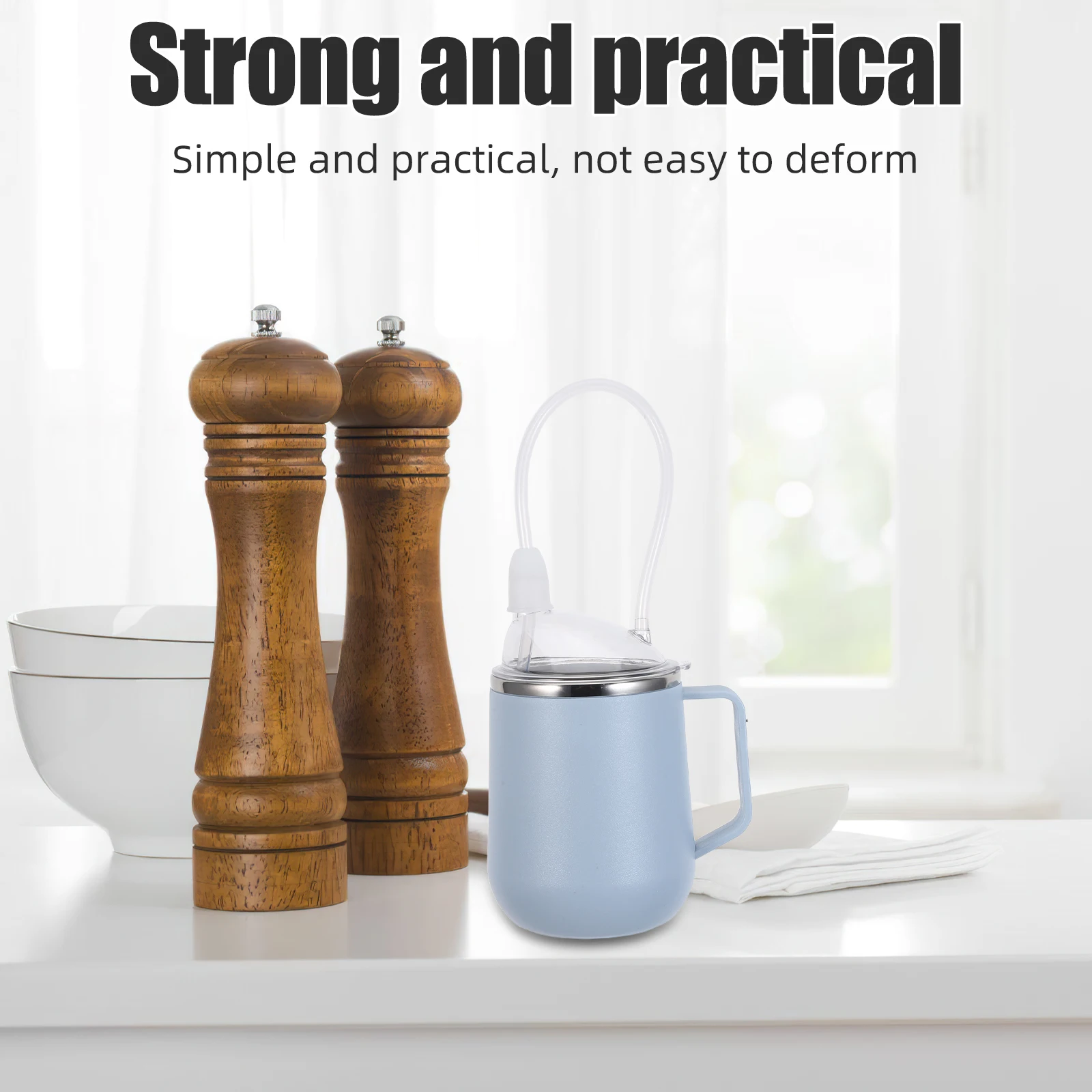 

1 set 15Oz/450Ml Non-Spill Nursing Cup For Elderly Leakproof Senior Drinking Mug With Straw Dysphagia Sipping Solution Bedridden