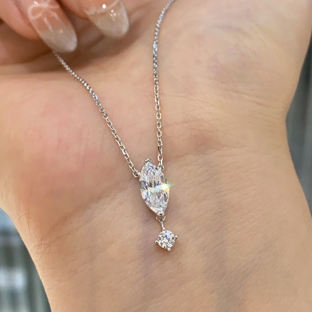 1.1carat Marquise/Round Cut Moissanite Pendant Necklace for Women Lab Diamond Necklaces 925 Sterling Silver Stacking Neck Chain