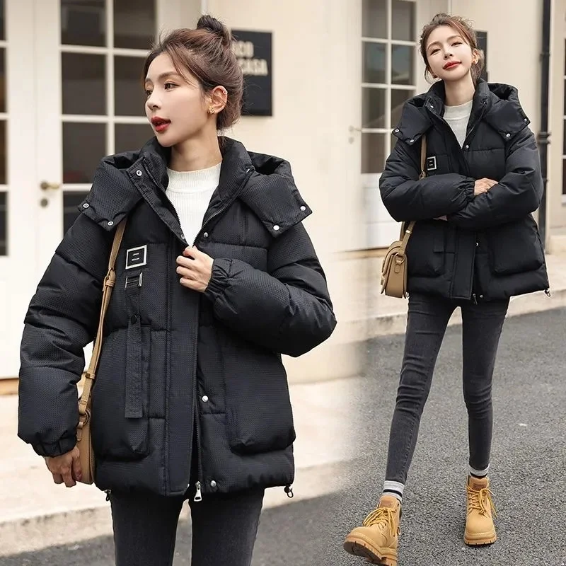 2023 New Women Parkas Winter Thick Casual Hooded Fashion Cotton Warm Short Jackets Korean Zipper Snow Wear Coats Puffer Parka