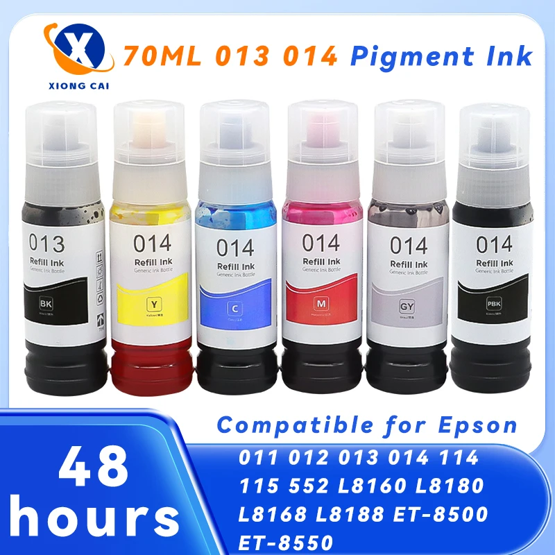 dye Ink 6Color 70ML 013 014, compatible For Epson 011 012 114 115 552 L8160 L8050 L8168 L8180 L8188 ET-8500 ET-8550 Printer