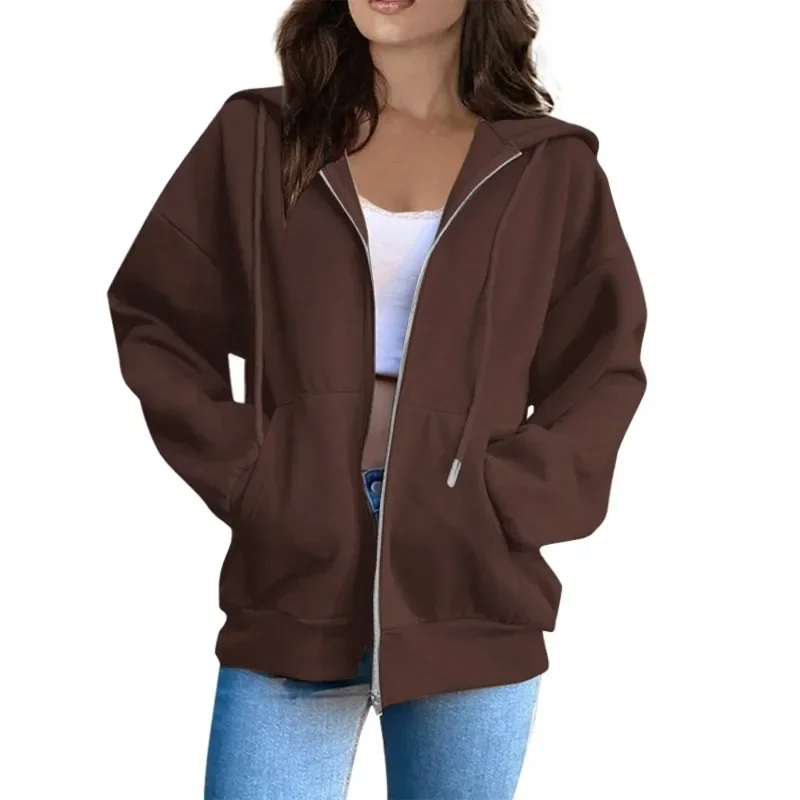 

2024-ERFEQ Multi-color 250g Sweatshirt Women Hoodies European American Style Slimming Zip-up Sweatshirt Thick Hooded Collar