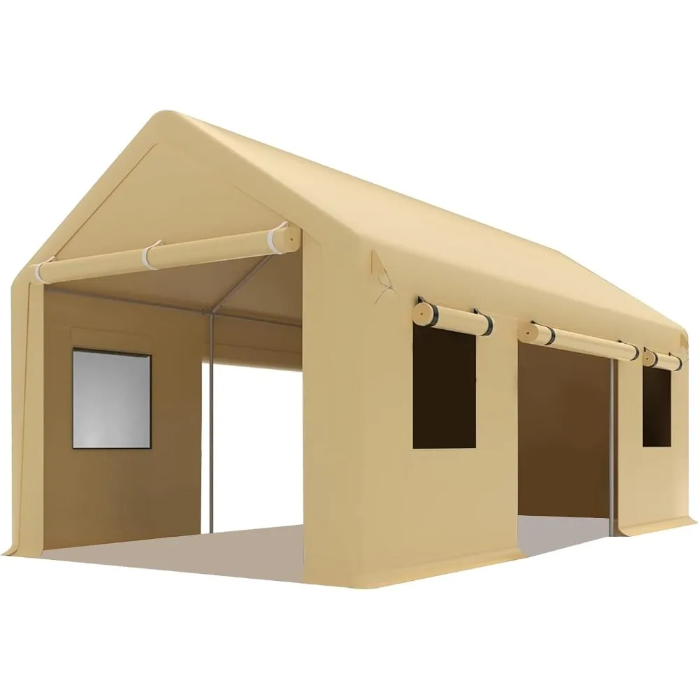 

10x20 Ft. Metal Carport Garage with PE Fabric and Galvanized Steel Frame Outdoor Shelter for Cars, Trucks and Boats with 4 Doors