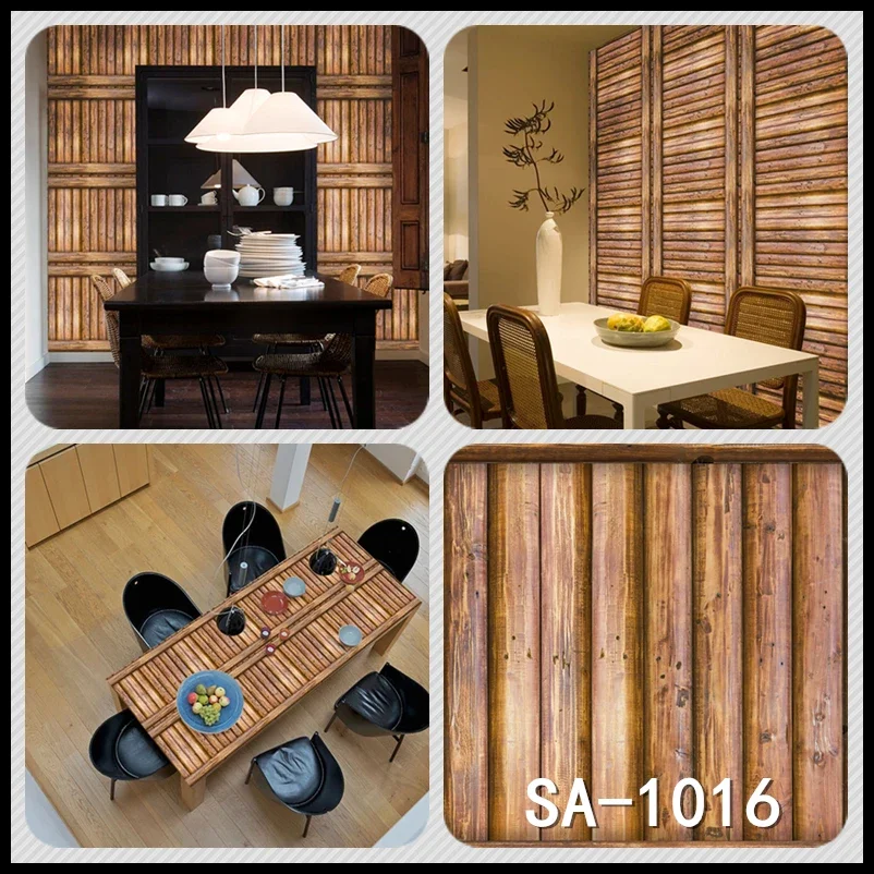 Home Decor 3D PVC Wood Grain Wall Stickers Paper Brick Stone wallpaper Rustic Effect Self-adhesive Home Decor Sticker Room