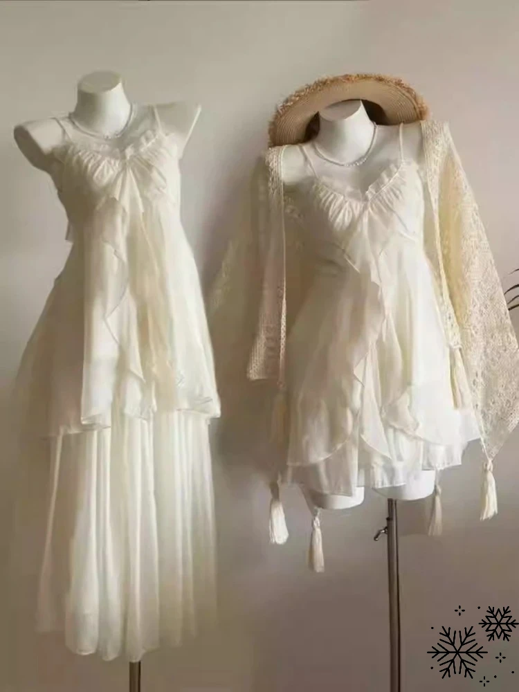 

Японские комплекты платьев в стиле Y2K с кружевом, женские, шикарный дизайн, без рукавов, в стиле пэчворк, ретро-платья, модная одежда в стиле Харадзюку, популярная одежда