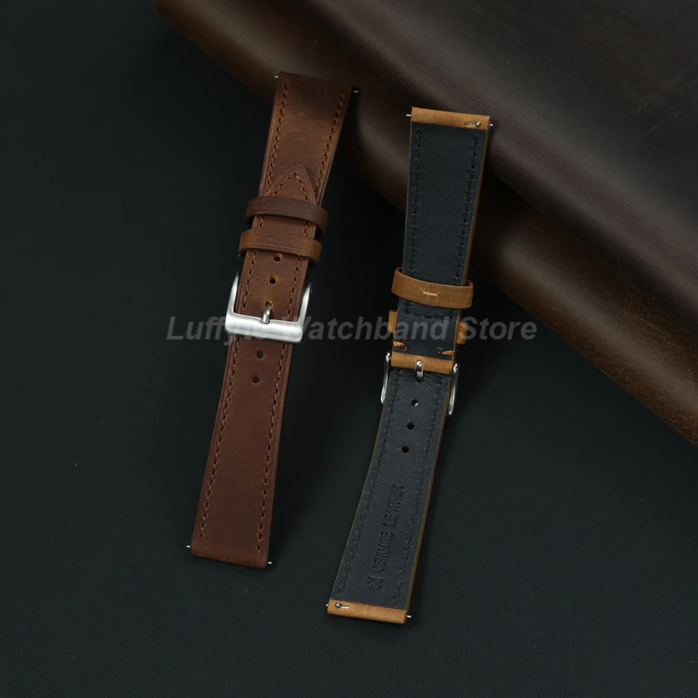 Premium Crazy Horse Leather Mens Watch Band Quick Release Design 18mm 19mm 20mm 21mm 22mm Comfortable Wristwatch Strap image 6