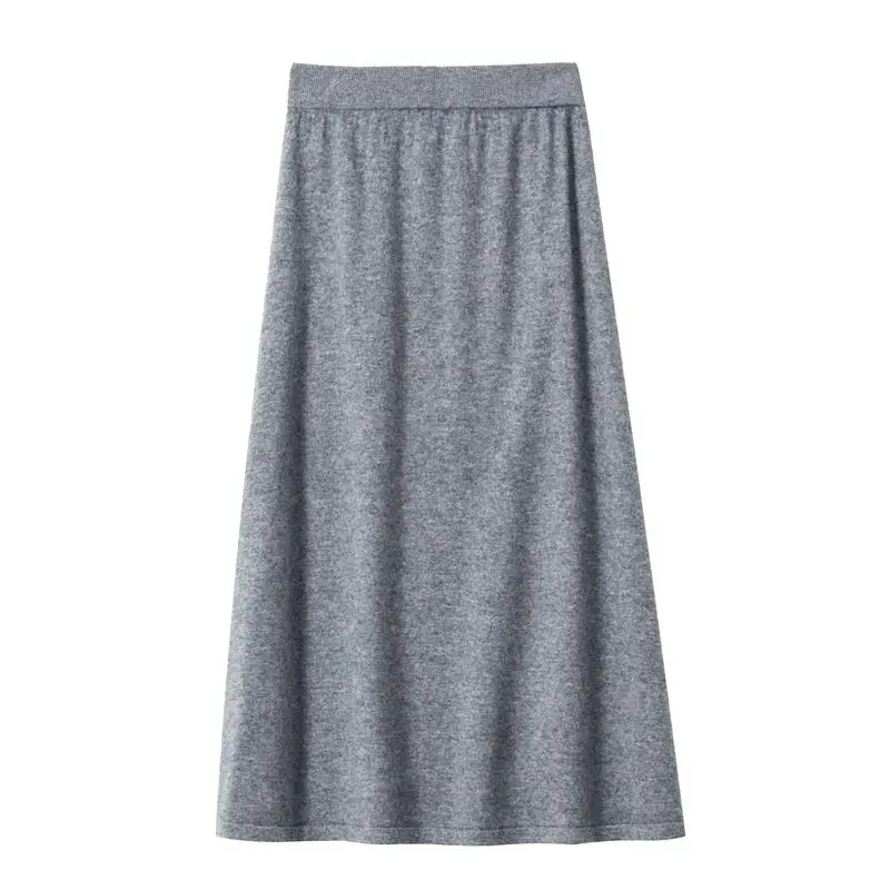 Elegant Women 100% Wool Knitted Skirt Korean Fashion Solid Color Casual A Line Ladies Plane Skirt Autumn Chic High Waist Skirt