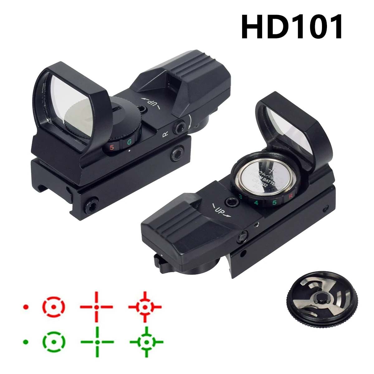 

Оптический прицел HD101 Red Dot для охоты, голографический рефлекторный прицел с 4 сетками, красно-зеленый коллиматорный прицел