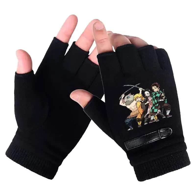 Anime Demon Slayer Student Half Finger Gloves New Winter Men Woman Fingerless Warm Knitted Gloves Outdoor Bicycle Gloves - view 5