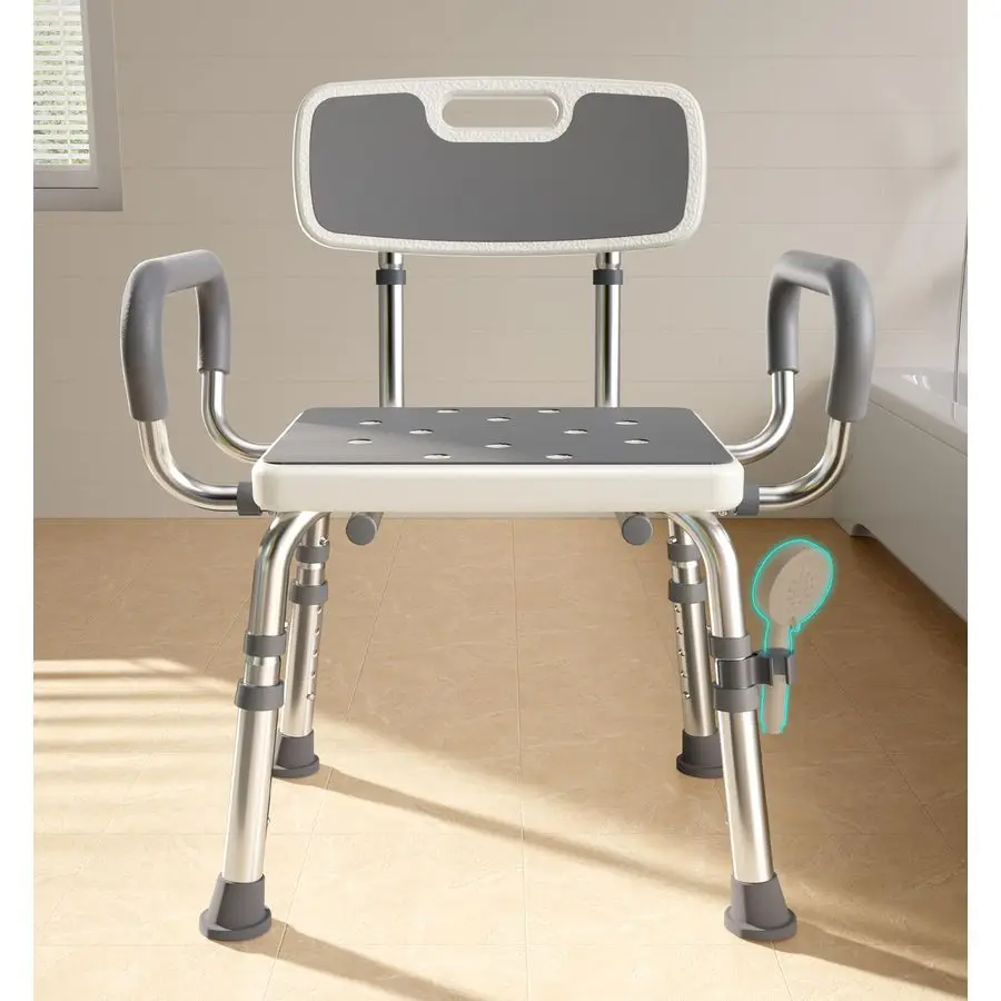 

Chair for Inside Shower with Arms and Back, 500lbs Capacity Height Adjustable Shower Seat with Thickened Frame for Seniors, Elde