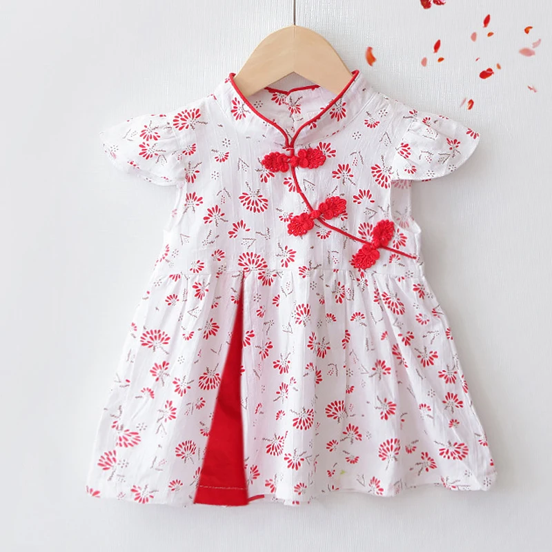 Chinese Style Girl Princess Dress Cheongsam Costume Flower Design Party Clothes Children Summer Fashion Baby Girl Birthday A537