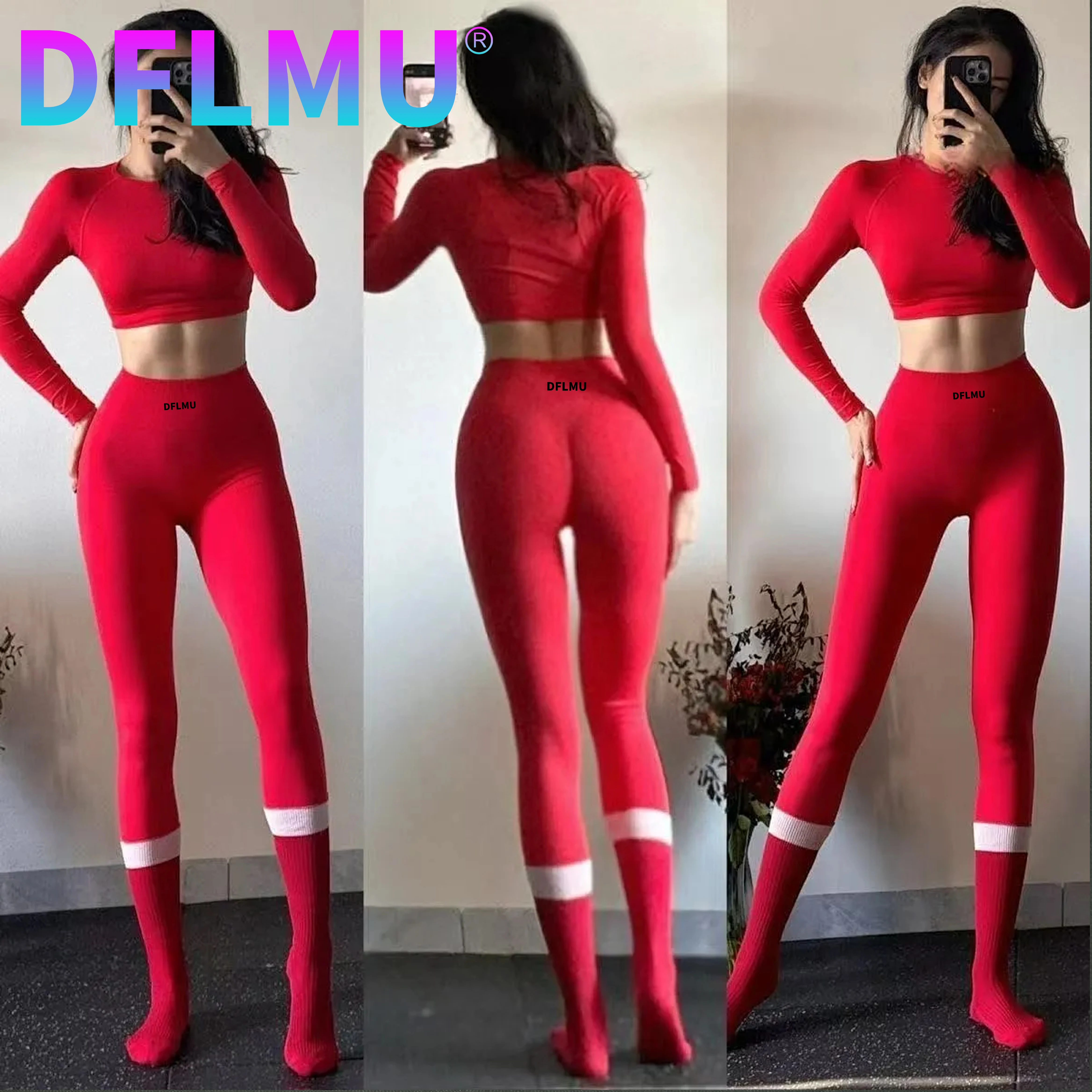 DFLMU Women Sports Leggings Seamless Yoga Long Pants Womens Exercise Scrunch Butt Leggings Bicycle Sportswear Gym Workout Pants