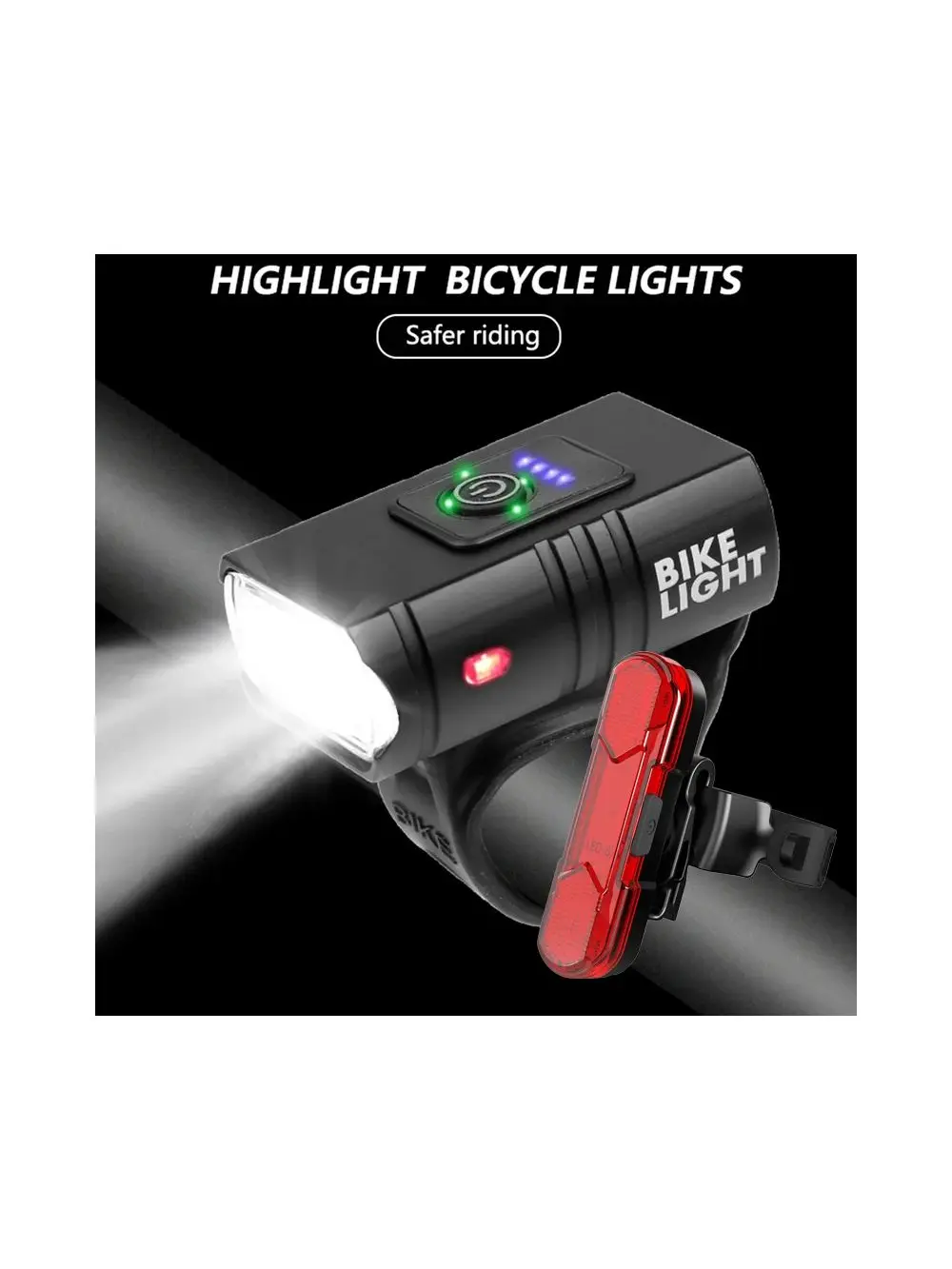 AliExpress NONE New Led Bicycle Light 1000Lm USB Charging Power Supply Display Mountain Bike Mountain Bike Headlight Flashlight Cycling Equipment Plus Bicycle Tail Light Set