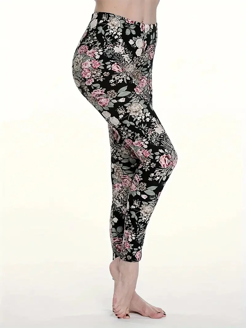 Spring and Summer New Flower Print Slim Fit Hip High Waist Ladies Leggings Pants Pants