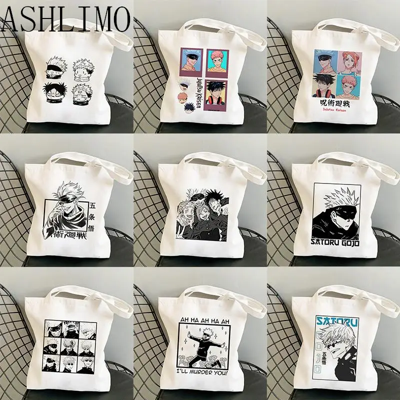 Anime Jujutsu Kaisen Women Bags Harajuku Y2k Shopping Bag Canvas Shopper Bag Reusable Tote Bag Handbags Shoulder Bag Collapsible