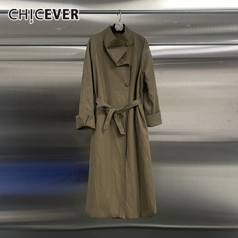 

CHICEVER Green Spliced Lace Up Jacket Female Stand Collar Long Sleeve Loose Commute Temperament Women's Jackets Autumn Fashion