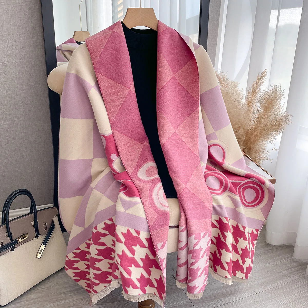 Luxury Winter Cute Cashmere Scarf Women 2023 Design Thick Pashmina Blanket Warm Shawl Wrap Neckerchief with Tassel Poncho Stoles