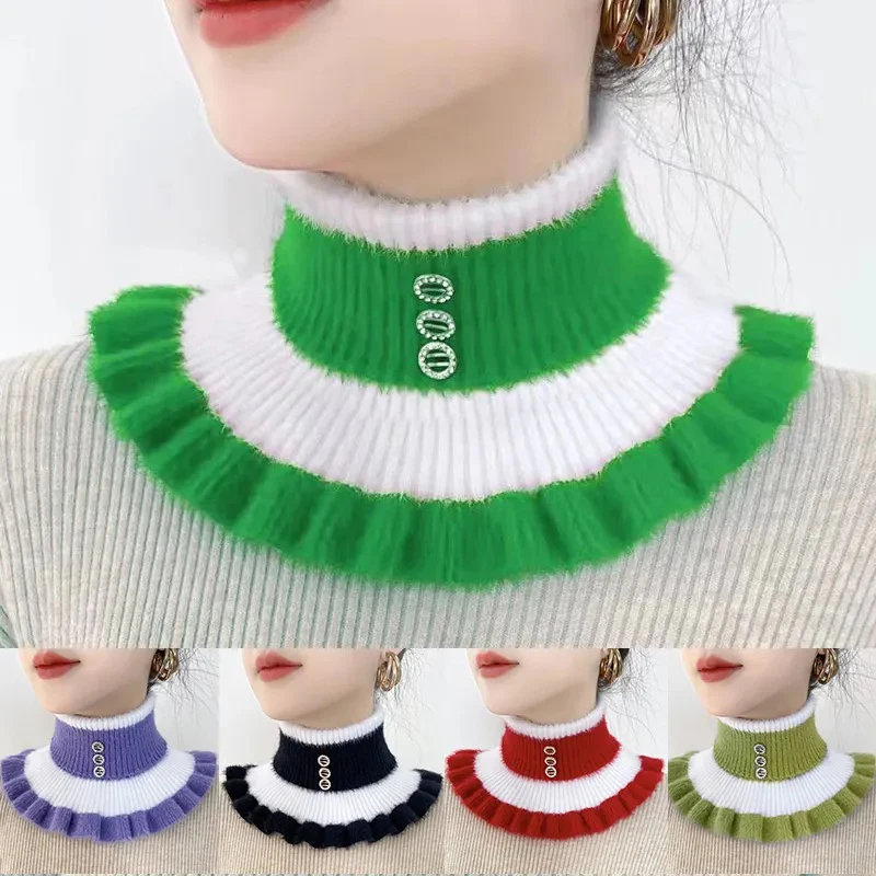 Women Fake Collar Scarf Turtleneck Knitted Elastic Warmer Winter Outdoor Windproof Ruffles Cycling Accessories Scarf