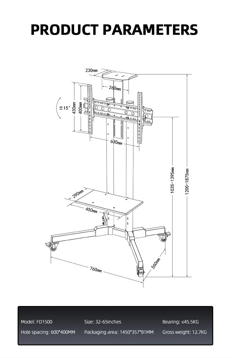 32-65 Inch Electric TV Cabinet Lifter TV Lift Stand With Automatic Height Adjustment Lcd Monitor Lift Motorized Tv Lift Cart