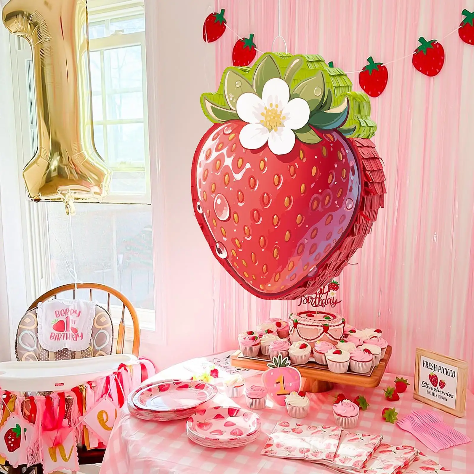 Pinatas de fresa, decoraciones para fiesta en la jungla, Piñata de fruta de verano para tema de fruta, suministros de juego para fiesta de bienvenida al bebé de verano y cumpleaños