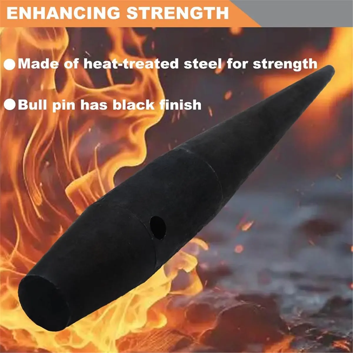 A95G Bull Pin Heat-Treaded Steel Ironworker Tools with Black Finish and Tether Hole, Iron Workers Tool, 1-5/16-Inch X 10 Inch