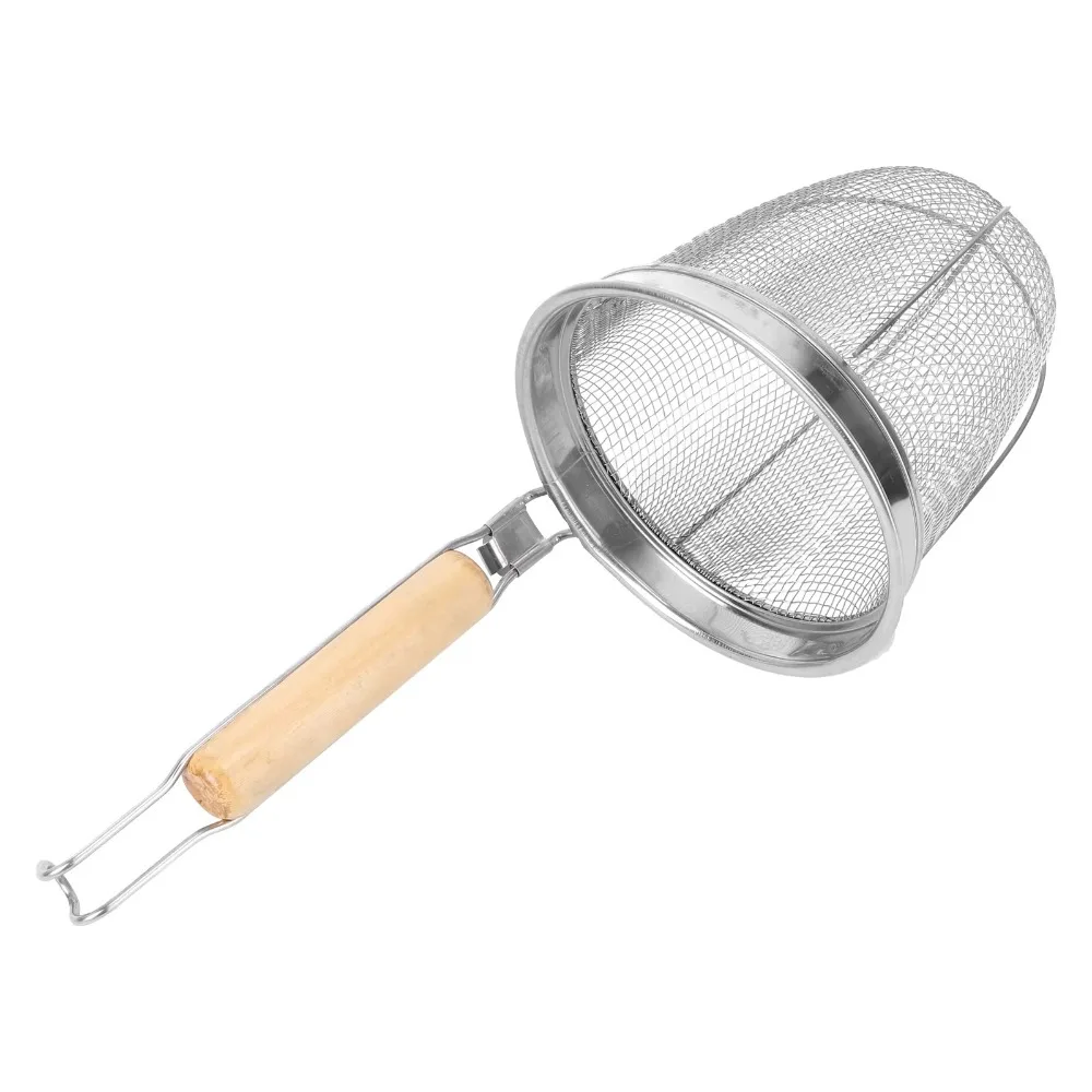 Stainless Steel Noodle Funnel Thickened Multifunctional Pasta Basket Strainer Wooden Handle Fine Mesh Sieve Spoon