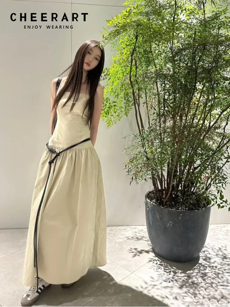 Cheer art träger loses langes Sommerkleid Frauen rücken freie Tuniken Maxi Tube Kleid koreanische