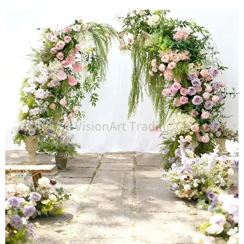 European Country Style Horn Arch Floral Arrangement | Artificial Flower Wedding Backdrop for Photography & Event Decoration