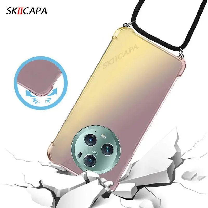 حافظة متدرجة شفافة من السيليكون مضادة للصدمات لهاتف Honor Magic 5 Pro Magic5 Lite غطاء حبل كروس لهاتف Honor X8A X7A X9A