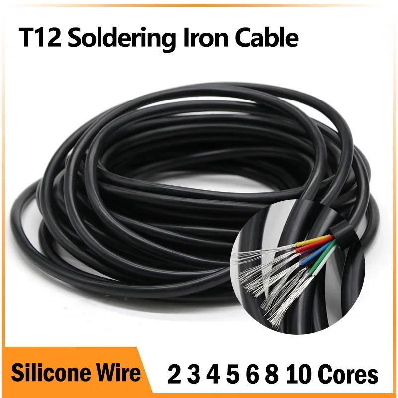 

1/5/10m T12 Soldering Iron Station Silicone Cable 2/3/4/5/6/8/10 Cores Tinned Copper PTFE Insulation 200℃ High Temperature Wire