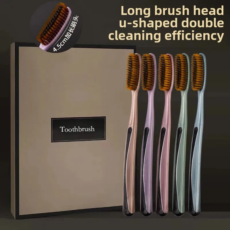 Luxury Gold-tinted U-shaped High-efficiency Cleaning Adult Family Long-haired Soft Bristle Manual Toothbrush