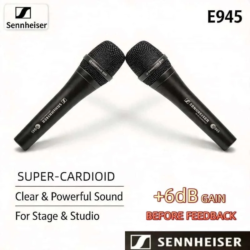 

Sennheiser E945 Dual Pack Dynamic Microphones Supercardioid Live Vocals Wired Mic Professional Stage Singer 2PCS Bundle Black