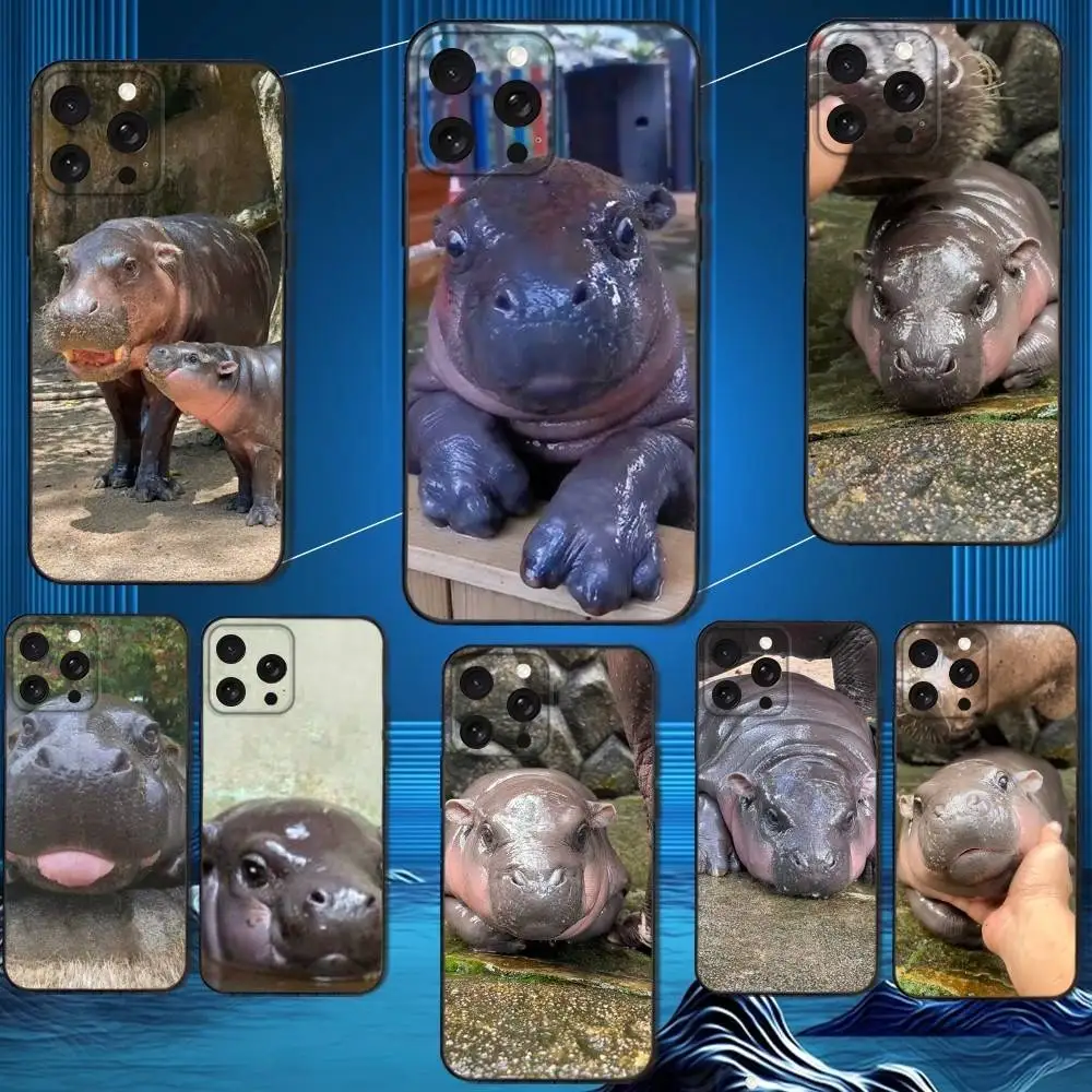 

H- Hippo Moo D-Deng Phone Case For iPhone 16,15,14,13,12,11 Plus,Pro Max,XS,X,XR,SE,Mini,8,7,Soft Silicone Black Cover