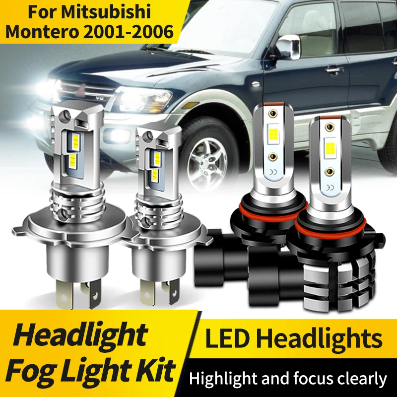 

2PCS H4 HB2 Led Headlights High Low Beam Lamp 9006 HB4 Fog Lights 6000K White Car Accessories For Mitsubishi Montero 2001-2006