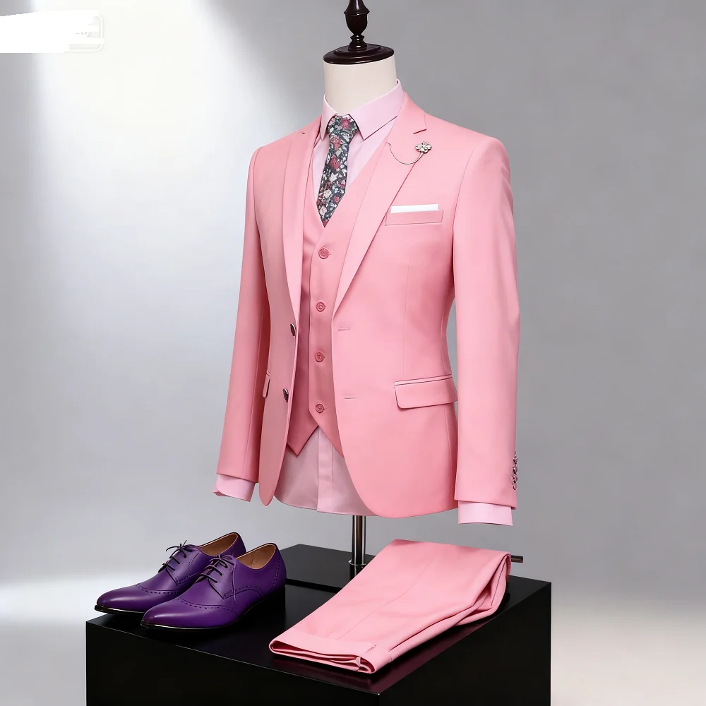 

Облегающий костюм из трех предметов на заказ для мужчин, элегантный костюм для курения жениха на свадьбу, пиджак, наряд для танцевальной вечеринки