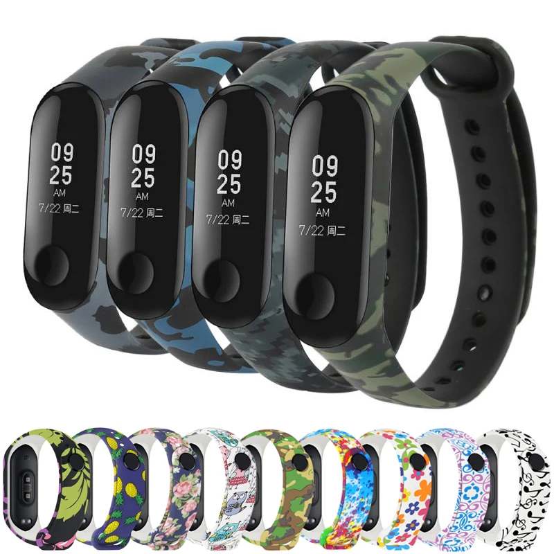 Strap For Xiaomi Mi Band 6 5 4 3 Clolrful Printed Wrist Silicone Strap For MIband 5 6 4 3 WatchBand Flowers Bracelet Replacement