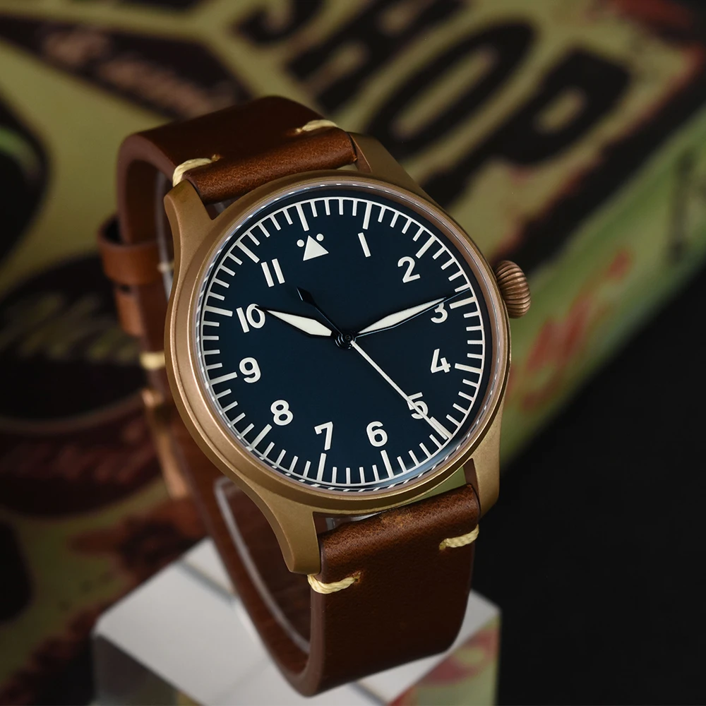 

Hruodland 40mm Retro Solid Bronze Pilot Men's Watches Sapphire Glass PT5000 Automatic Mechanical Dress Wristwatches F021
