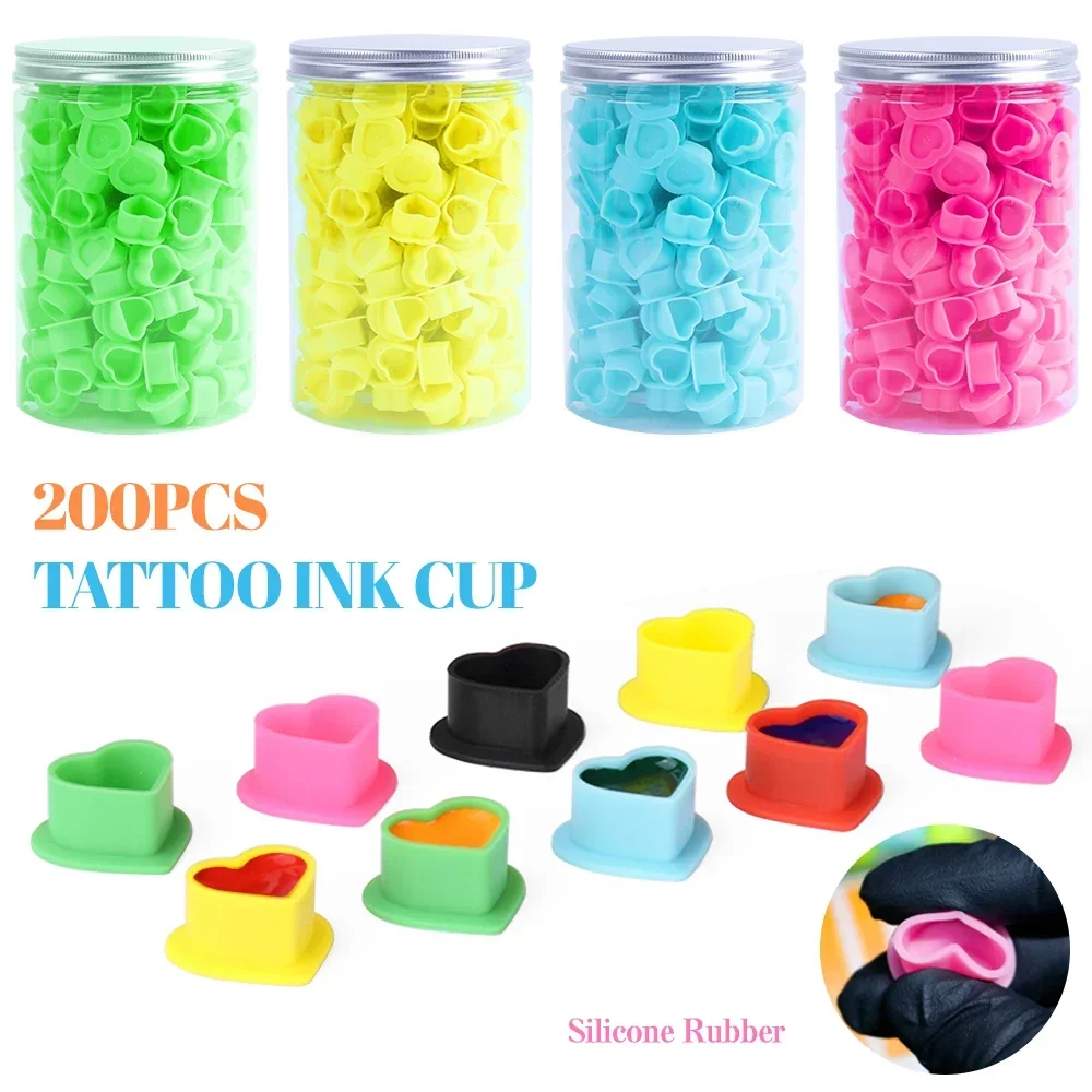 

20/200Pcs Tattoo Silicone Heart Ink Cup Disposable Permanent Makeup Pigment Holder Container Cap Tattoo Ink Accessory for Artist
