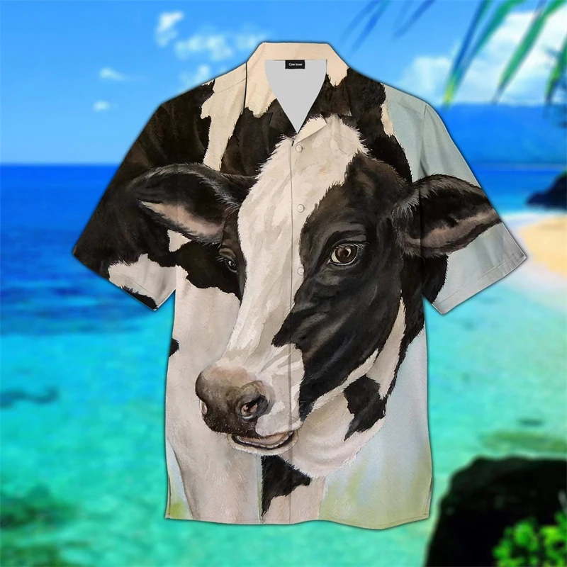 Mens Designer Clothes 3D Print Cow Shirt Oversized Summer 2024 Holiday Hawaii Beach Hawaiian Fashion Funny Camisa Masculino Tops