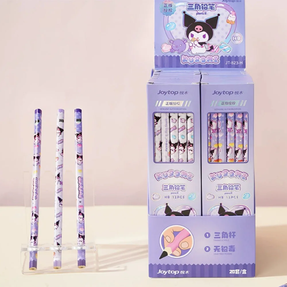 Genuíno 12 pçs/caixa sanrio caixa canetas olá kitty kuromi estudante escrita desenho esboço caneta conjunto de madeira hb caneta papelaria