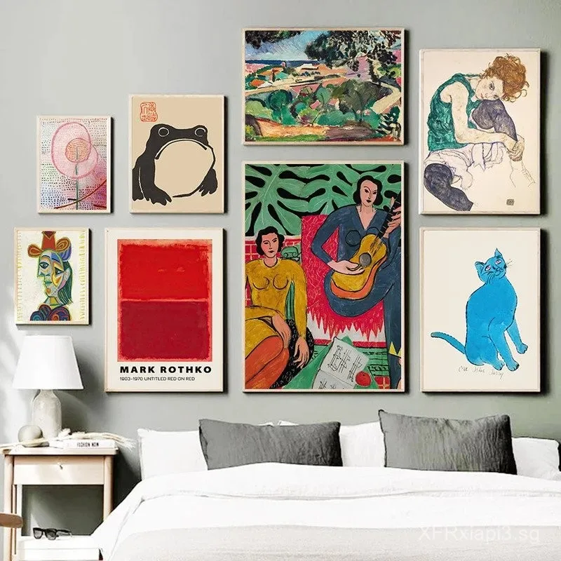 Japanische Tuschefrosch-Wandkunst, minimalistische, schlichte, abstrakte orientalische Tuschegemälde-Leinwanddrucke, Wandkunst, Heimdekoration & Geschenke für Tierliebhaber