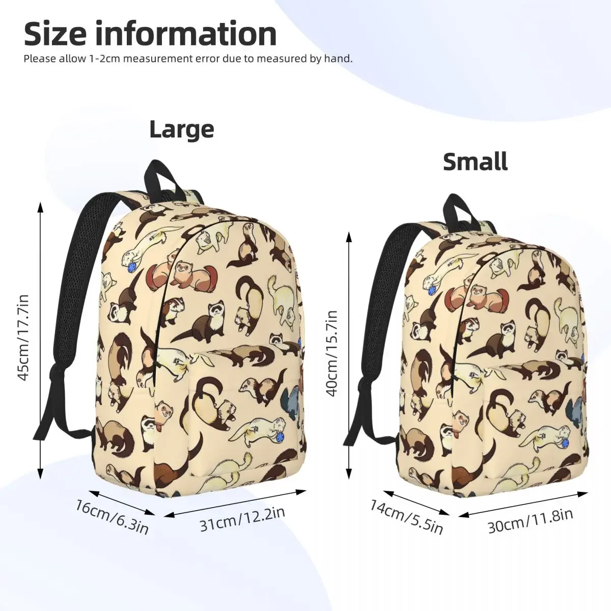 Śliczne zwierzęce fretki dla nastolatków Student School Book Bags Kids Gifts Daypack Middle High College Gift