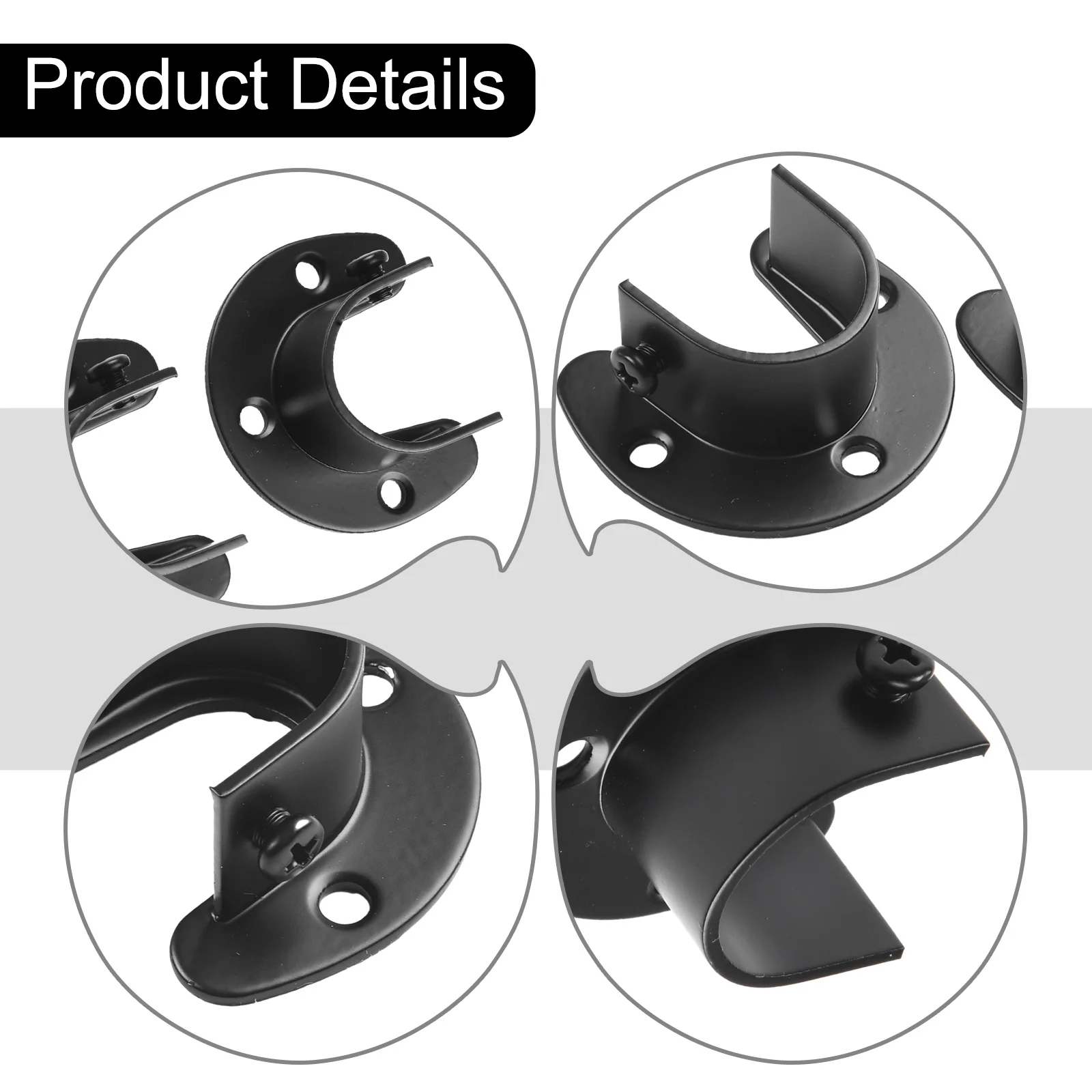 New Practical Hight Quality Closet Bracket End Flange Holder Support U Shaped 2Pack Black Heavy Duty Lever Pole