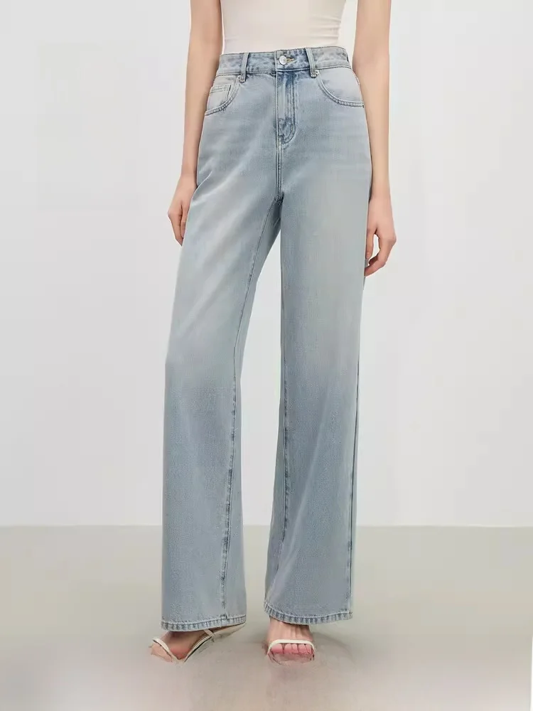

High Waist Wide Leg Straight Jeans Women's Summer New Style Heightening Slimming Jeans Casual Comfortable Breathable