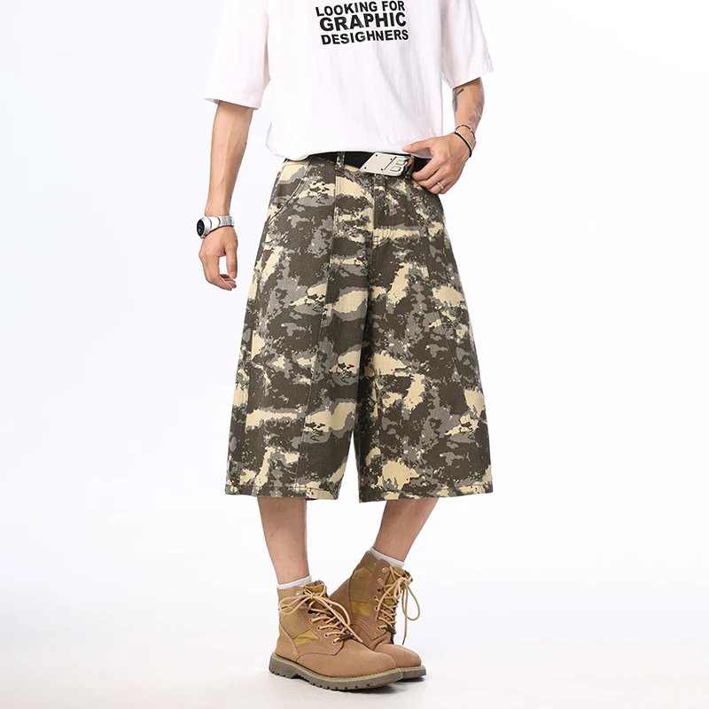 Camouflage Baggy Jeans Men's Summer Oversize Fashion Streetwear Calf-Length Pants Male Y2k Vintage American Loose Denim Pants