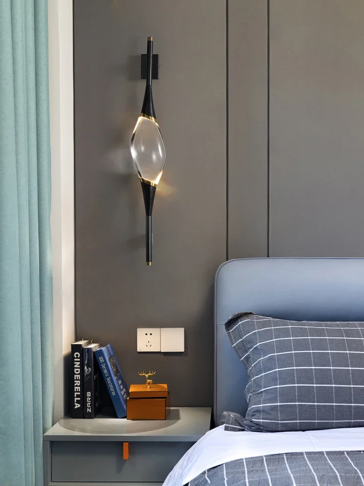 Modern Copper Crystal Wall Lamp Designer Simple Creative Decoration Living Room Dining Room Study Bedroom Bedside Lamp