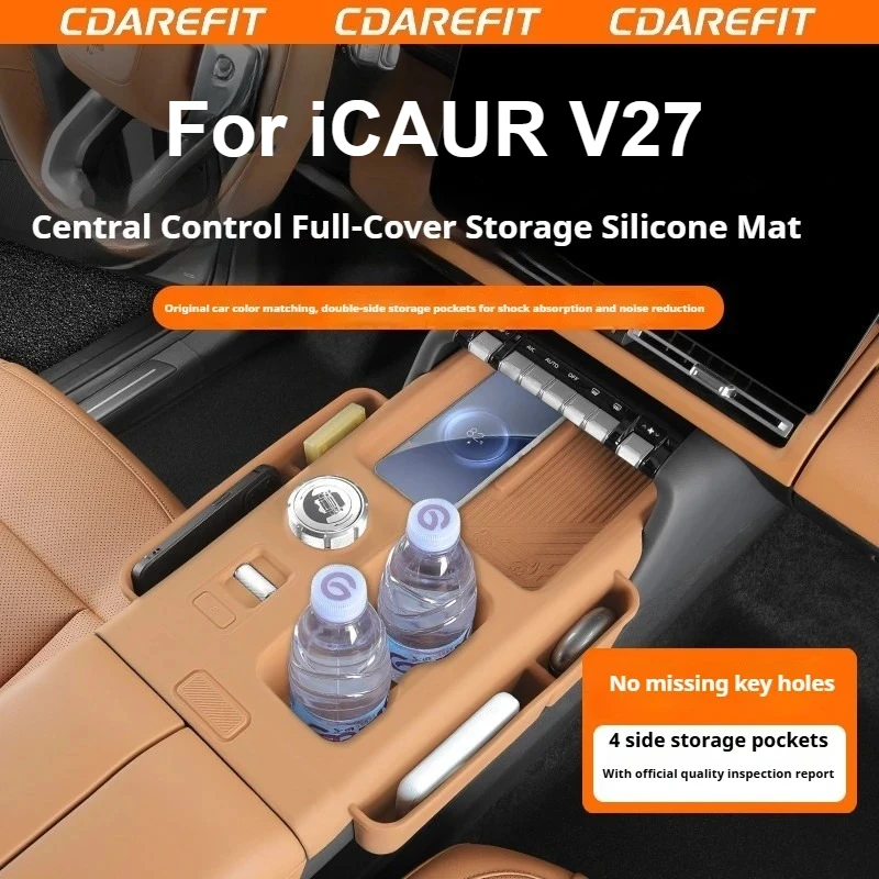 

For Chery iCAUR V27 Car Center Console Armrest Box Full-Coverage Silicone Storage Mat Wireless Charging Cup HolderNon-Slip Pads