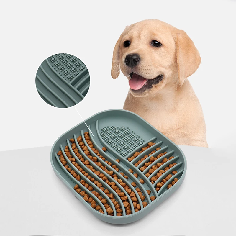 

Quadrilateral Wave Design Non-slip Pet Slow Feeder Anti Choking Wear Resistant Drinking Eating Silicone Dog Food Mat Для Собак