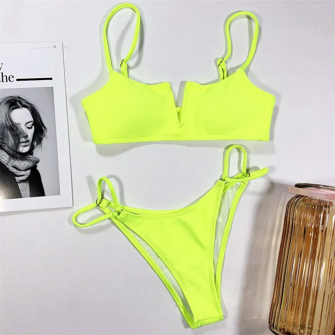3 Farben 2026 Gerippter Neon-Gelber Bikini Damen-Badeanzug Zweiteiliger Bikini-Set Bademode Badeanzug Schwimmen Damen V2131 – Detail 17