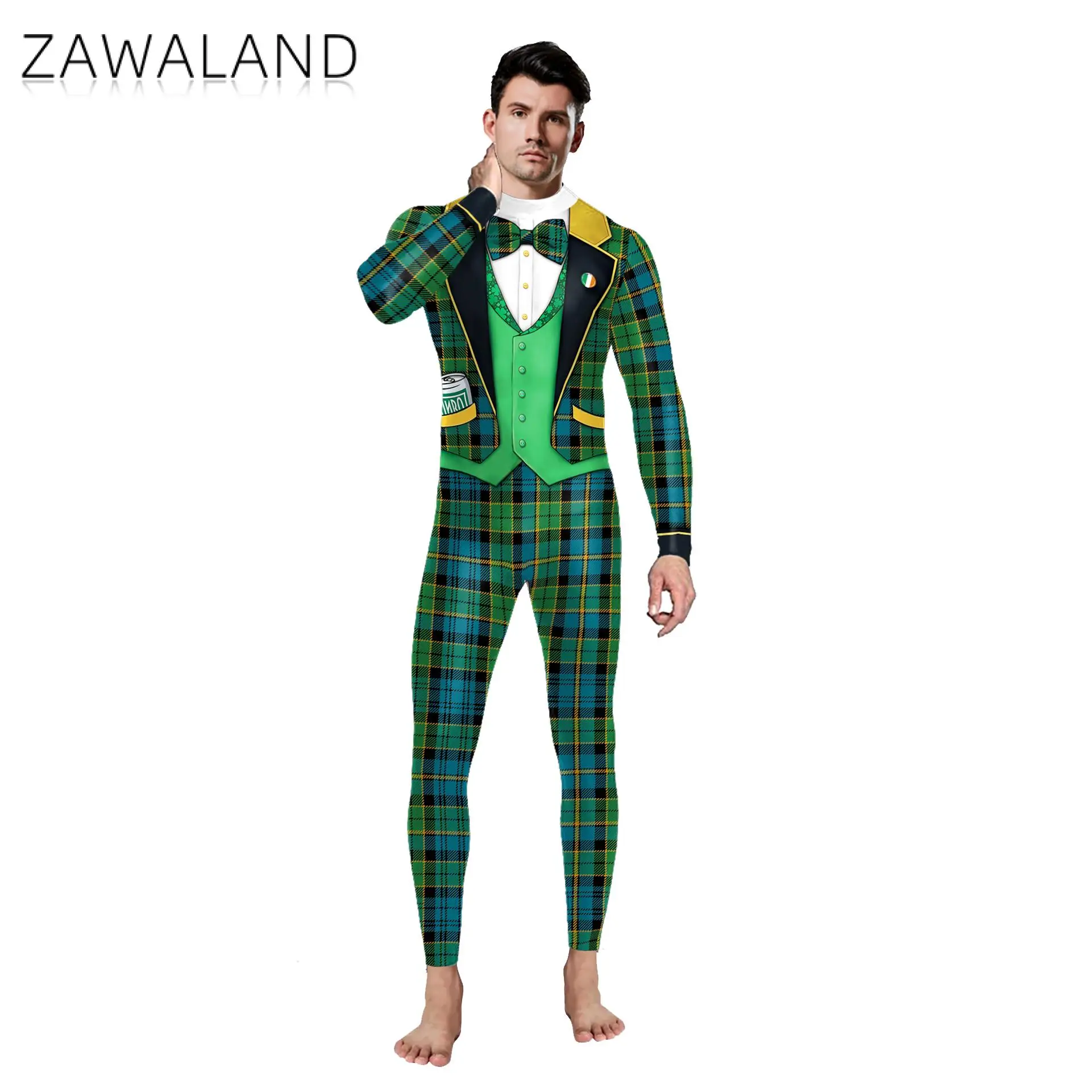 Zawaland Saint Patrick's Day Jumpsuits Lucky Grass 3D Print Woman Bodysuit Costume Party Cosplay Costumes